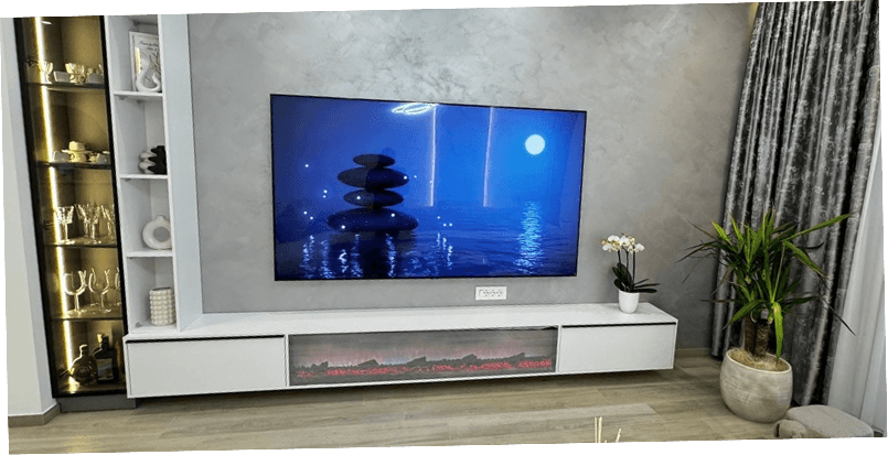 Parete TV in spatolato